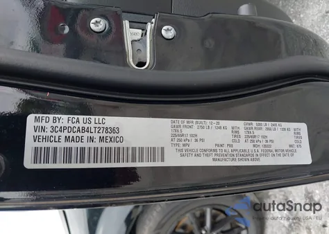 2020 Dodge Journey Se Value from USA, damaged, VIN 3C4PDCAB4LT278363